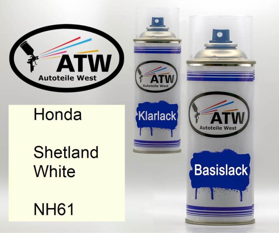 Honda, Shetland White, NH61: 400ml Sprühdose + 400ml Klarlack - Set, von ATW Autoteile West.